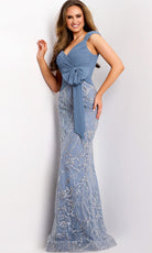Jovani 38616 - Sweetheart Neck Sheath Gown with Bow - back view