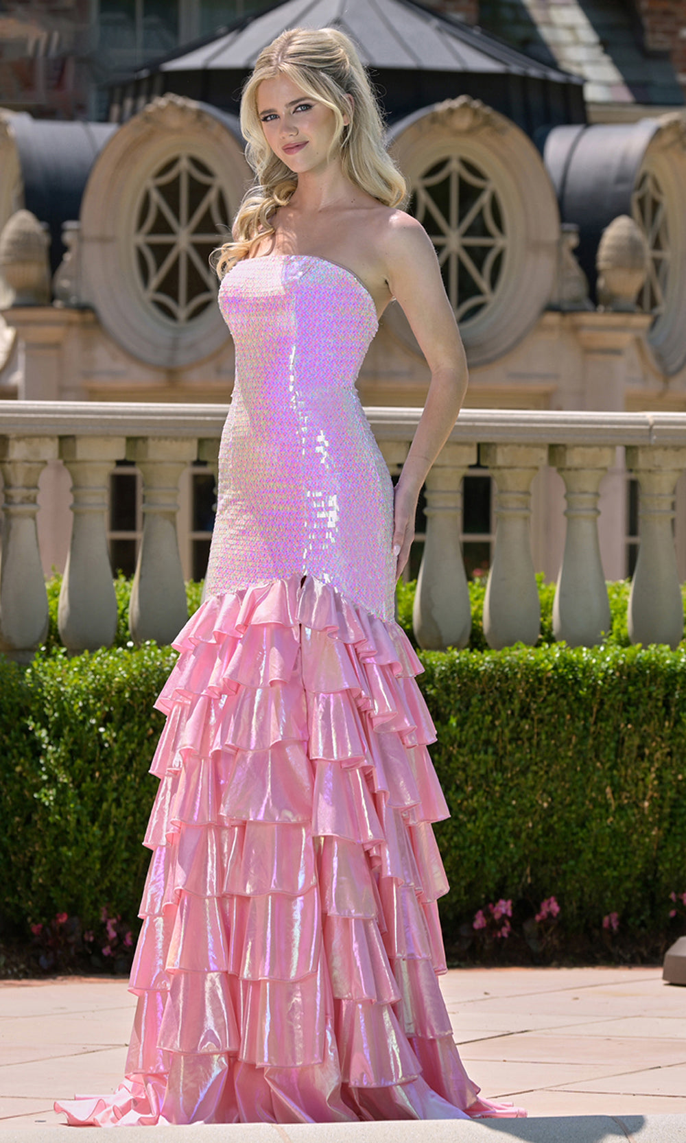 Colors Dress 3866 - Shimmer Strapless Ruffle Gown - designer prom dress at Silhouette Dresses
