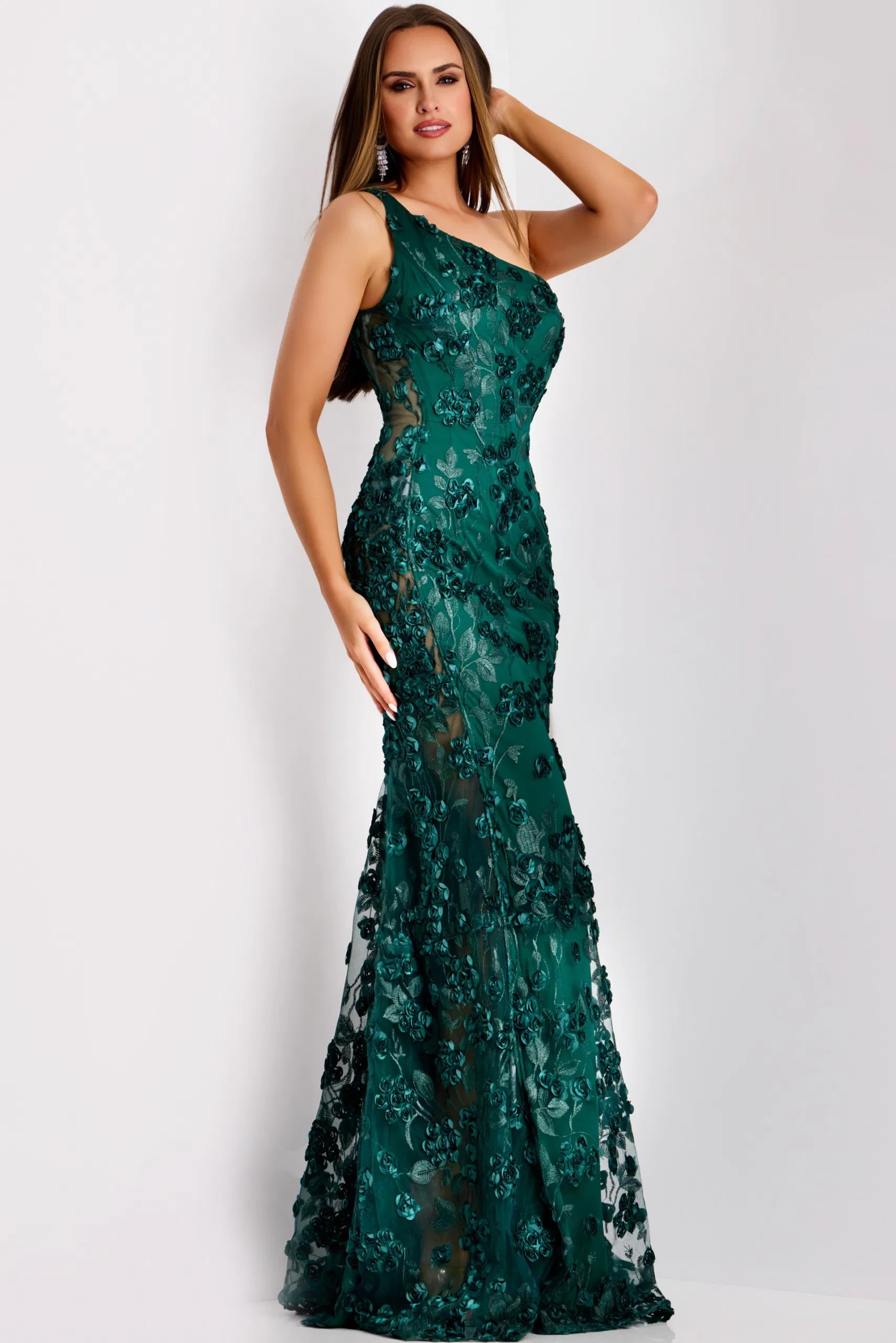 Jovani 38684 - One Shoulder Gown with 3D Appliques - designer prom dress at Silhouette Dresses