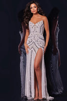 Jovani 38707 - Beaded High Slit Evening Dress - view 4