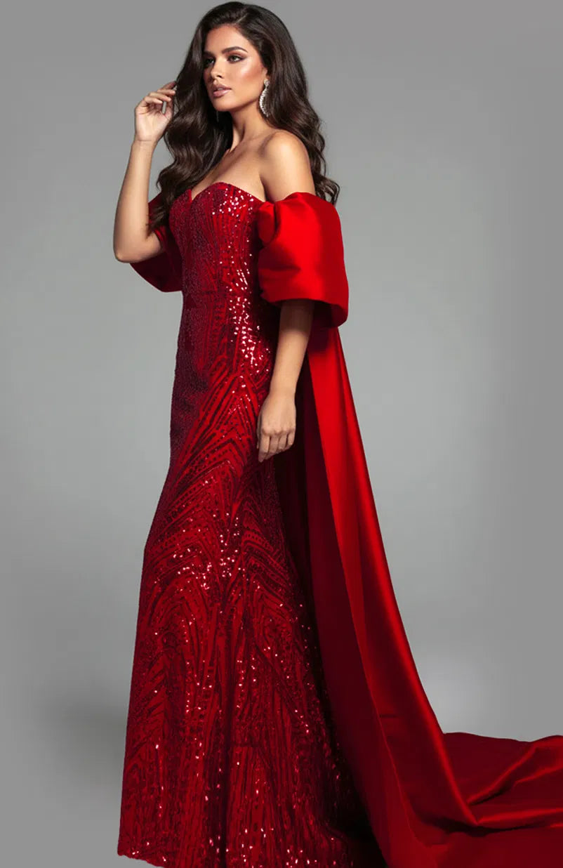 Jovani 38746 - Beaded Long Gown with Cape - view 15