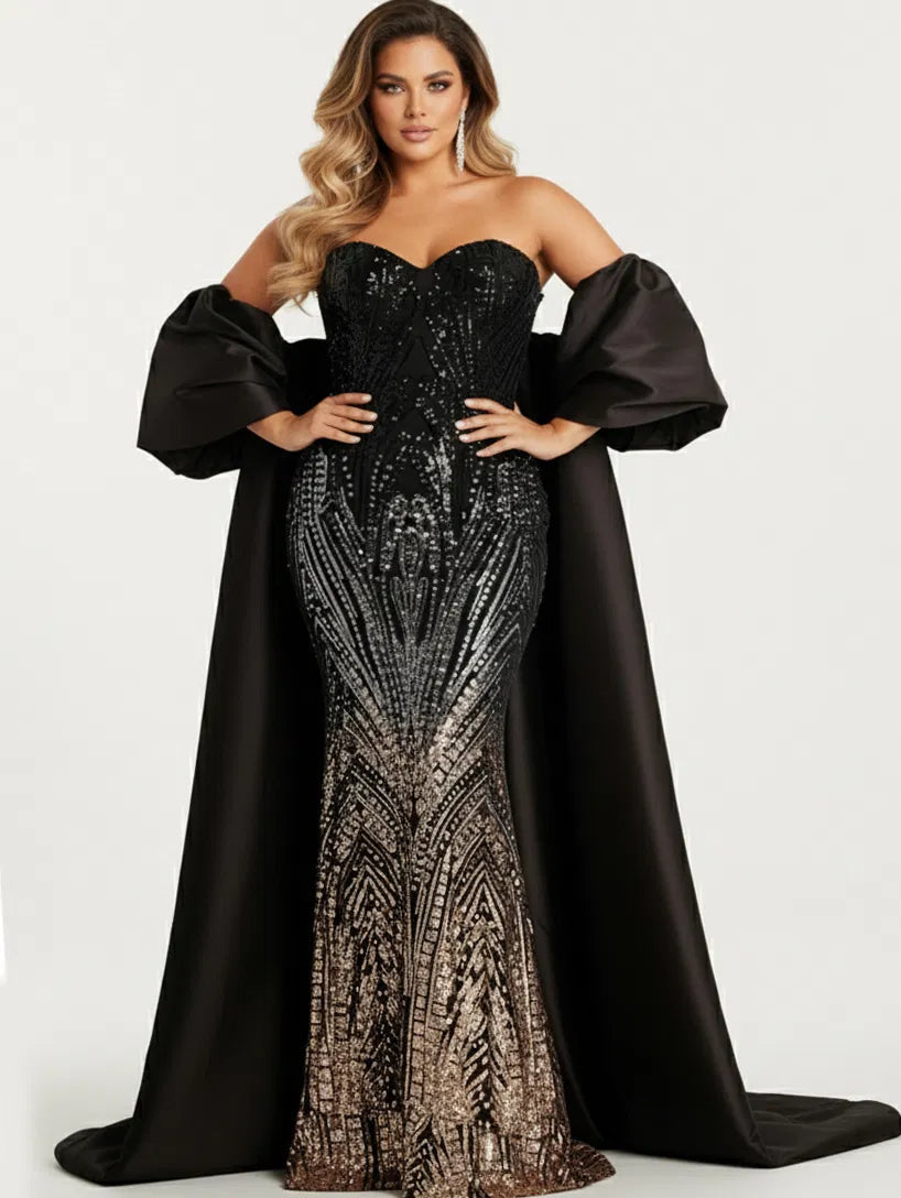 Jovani 38746 - Beaded Long Gown with Cape - view 5