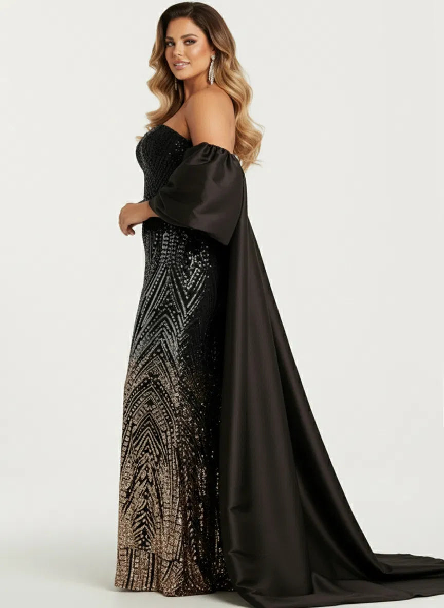 Jovani 38746 - Beaded Long Gown with Cape - view 6