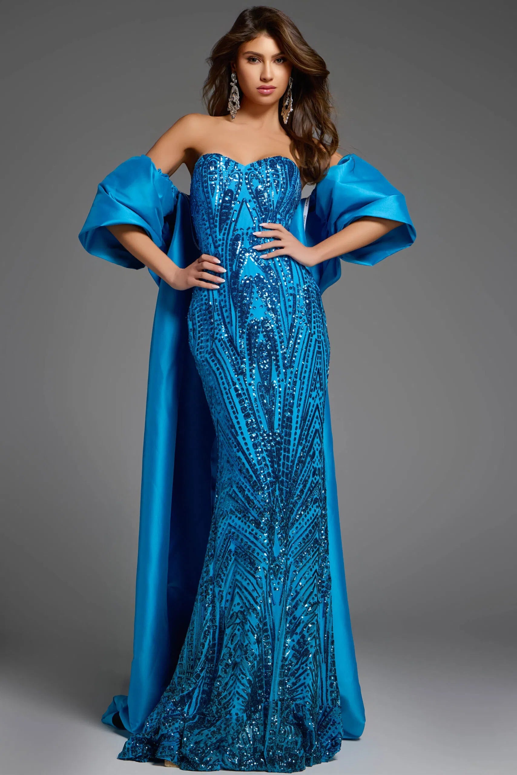 Jovani 38746 - Beaded Long Gown with Cape - view 8