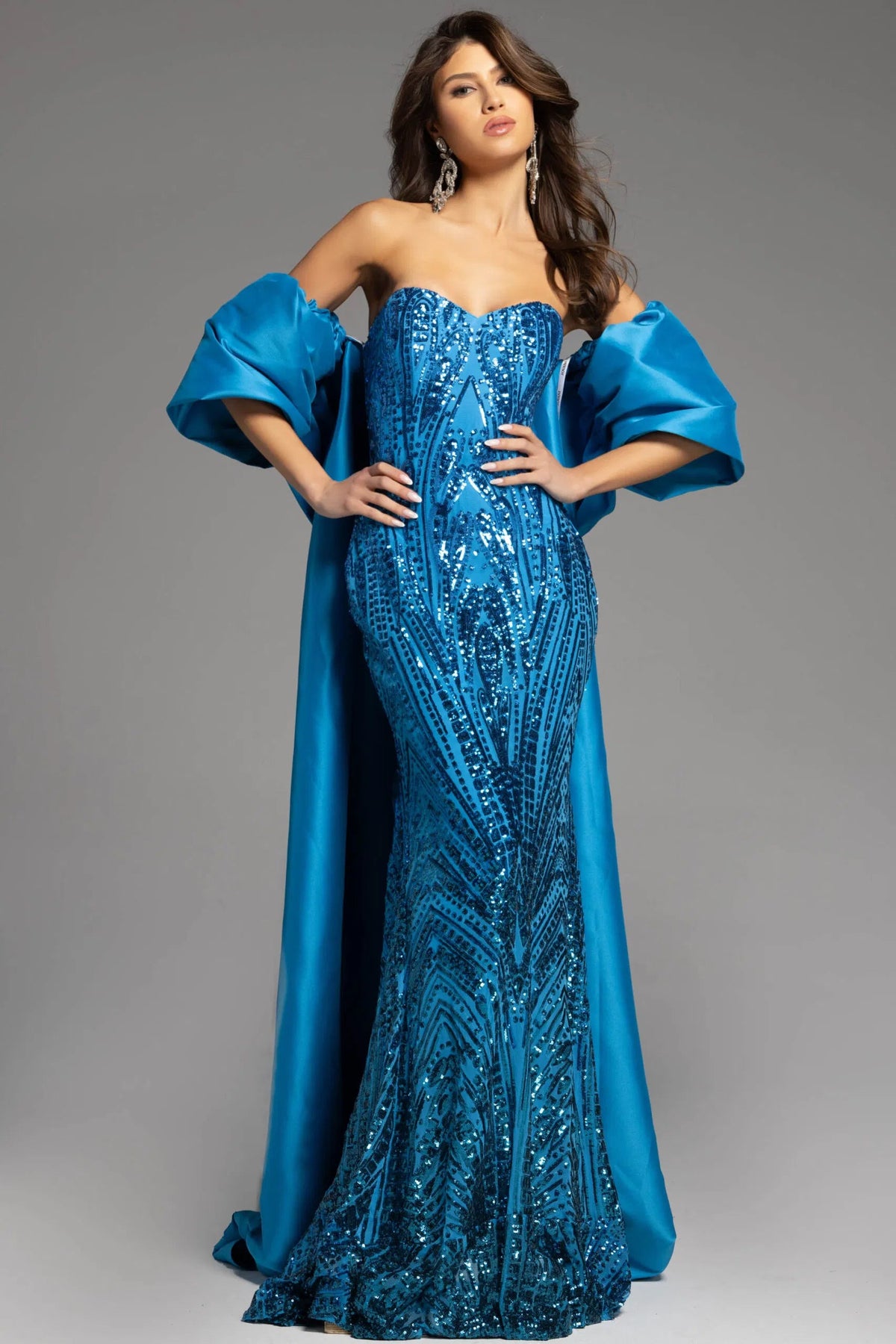 Jovani 38746 - Beaded Long Gown with Cape - view 12