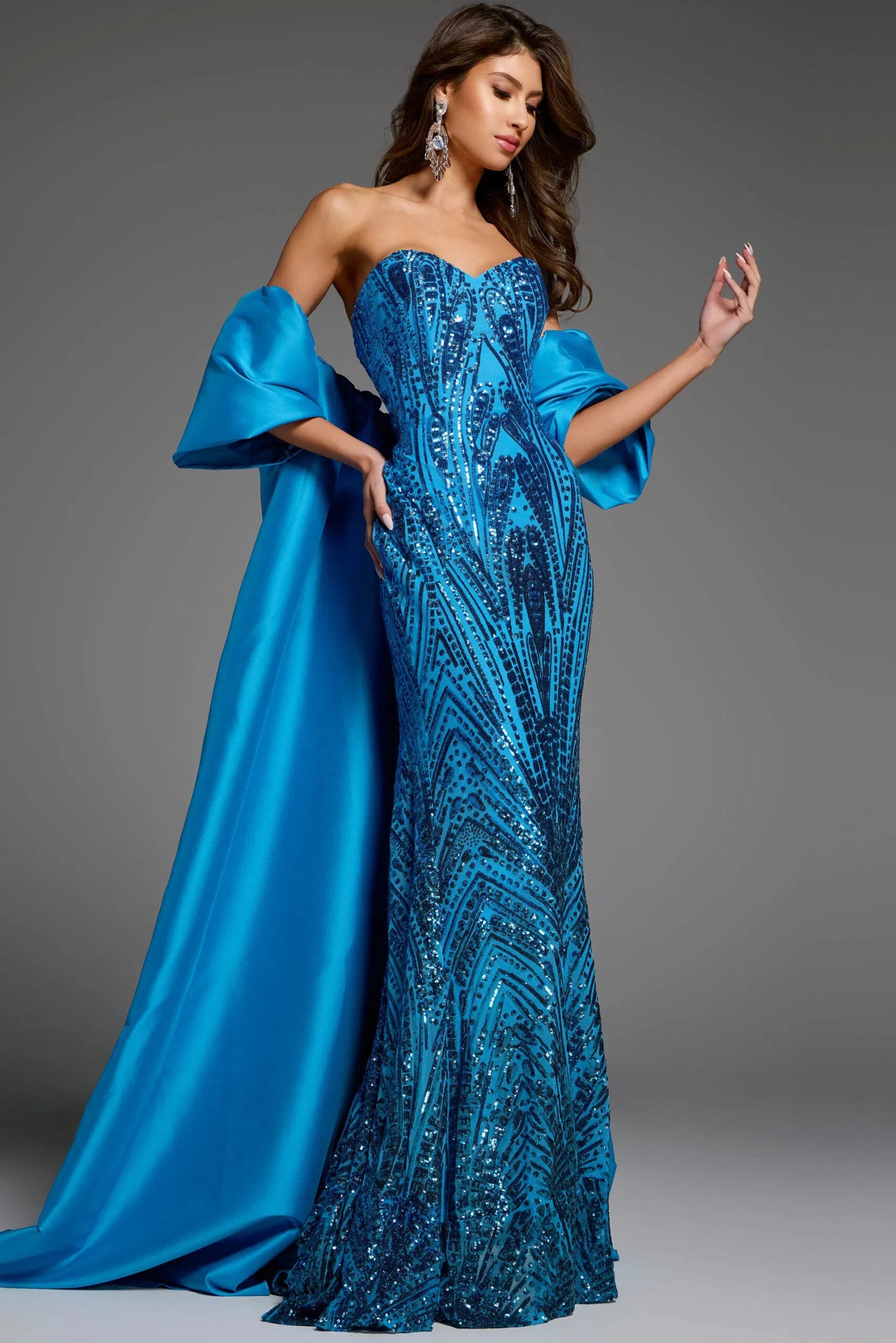 Jovani 38746 - Beaded Long Gown with Cape - view 13