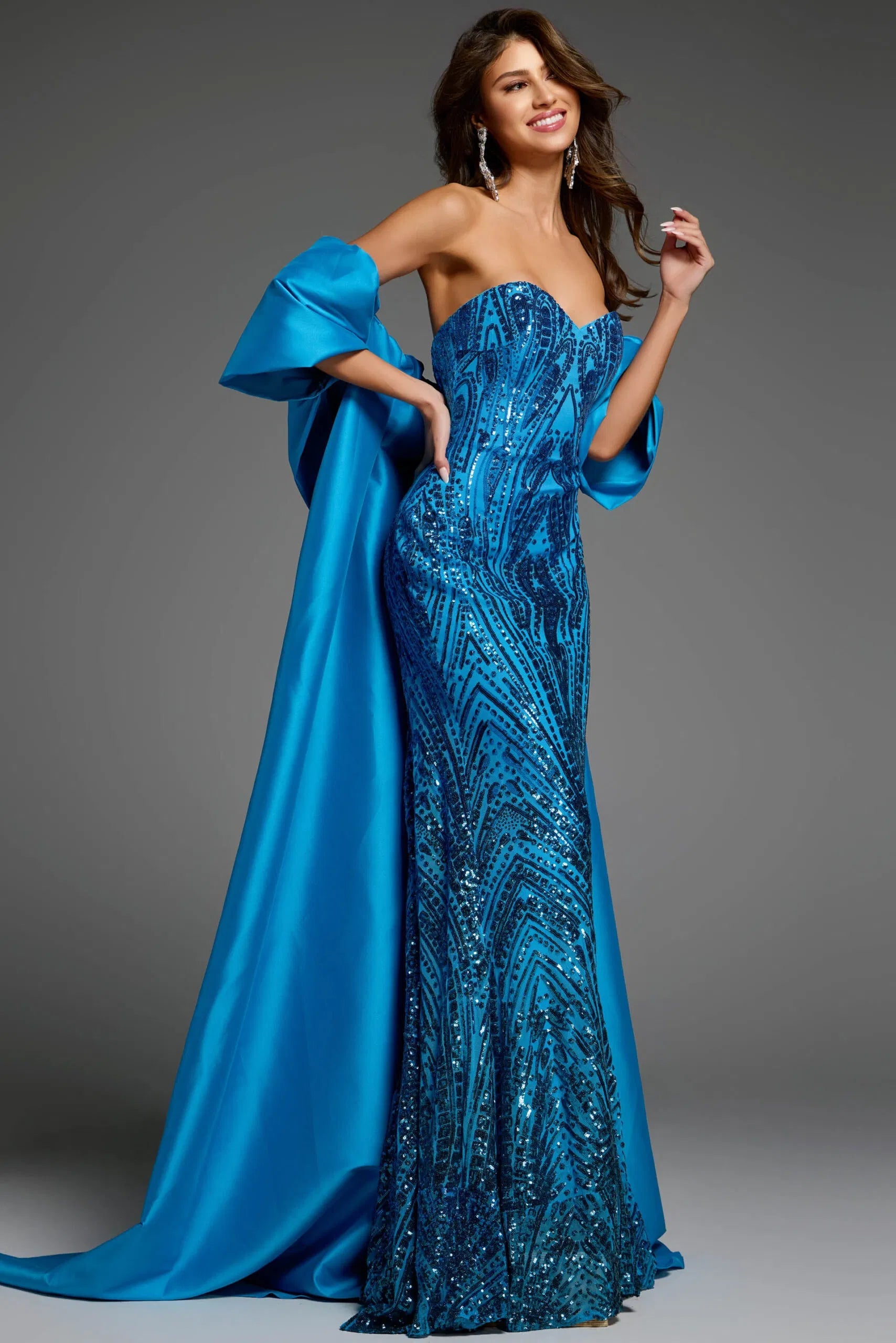 Jovani 38746 - Beaded Long Gown with Cape - view 14