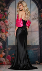 Colors Dress 3878 - Off Shoulder Satin Dress with Slit - view 4
