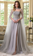 Colors Dress 3879 - Regal Cape Beaded A-line Gown - detail view