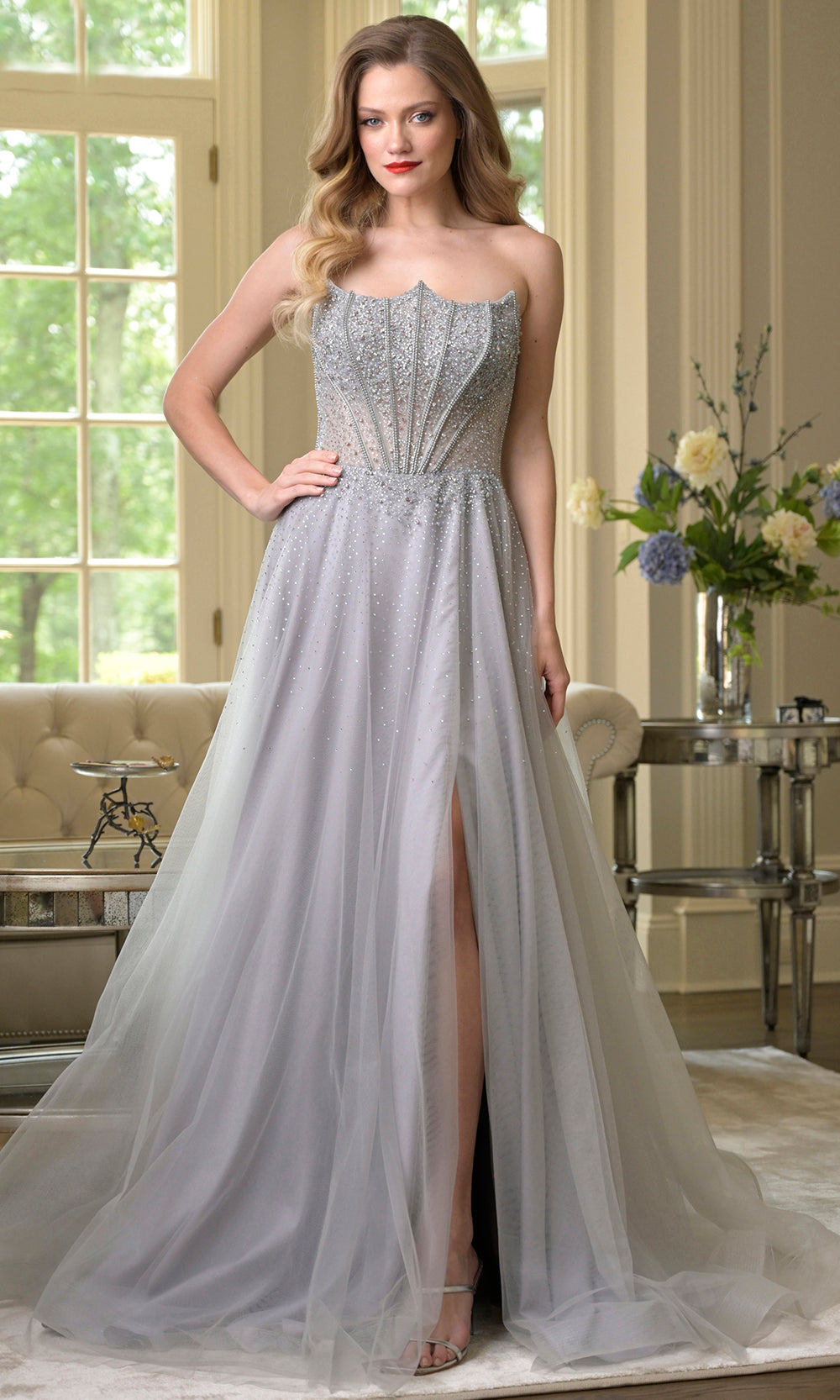 Colors Dress 3879 - Regal Cape Beaded A-line Gown - Silhouette Dresses