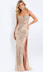 Jovani 38812 - Illusion Bodice Beaded Floral Strapless Gown - detail view