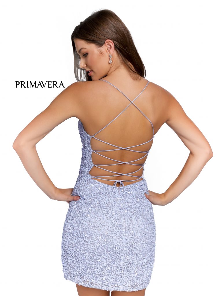 Primavera Couture 3891 - Deep V-Neck Side Slit Cocktail Dress