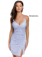 Primavera Couture 3891 - Deep V-Neck Side Slit Cocktail Dress