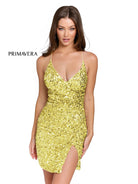 Primavera Couture 3891 - Deep V-Neck Side Slit Cocktail Dress