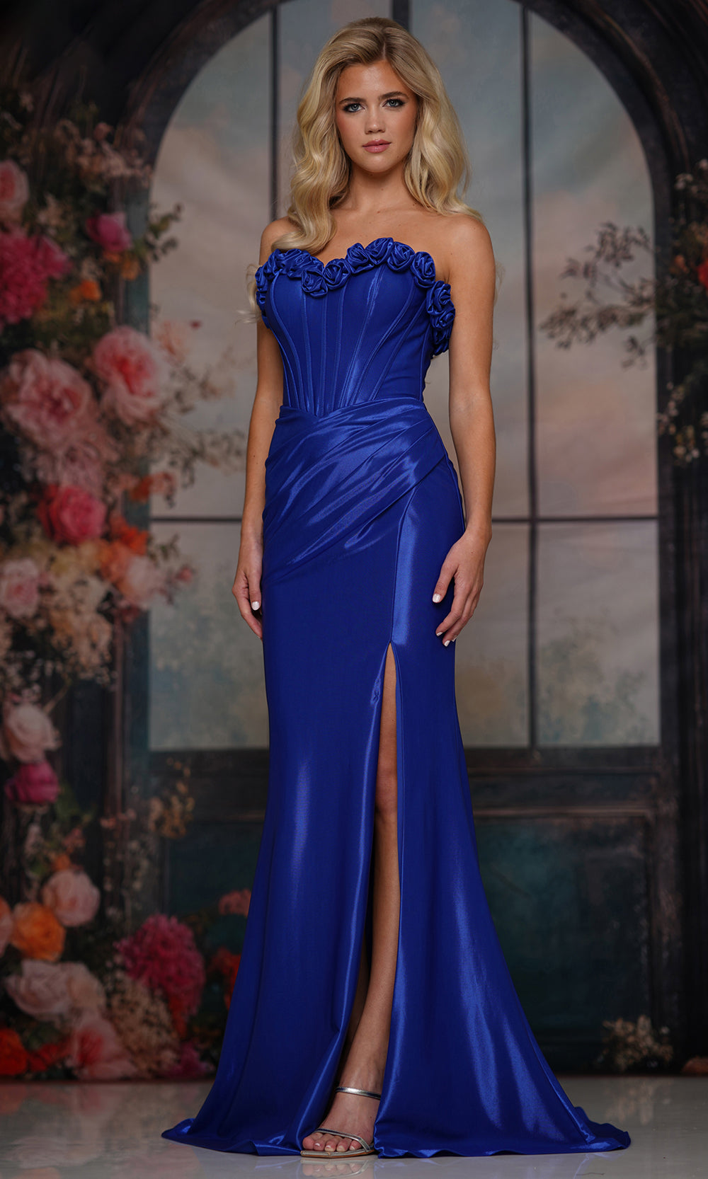 Colors Dress 3895 - Floral Neckline Corset Evening Gown - view 4