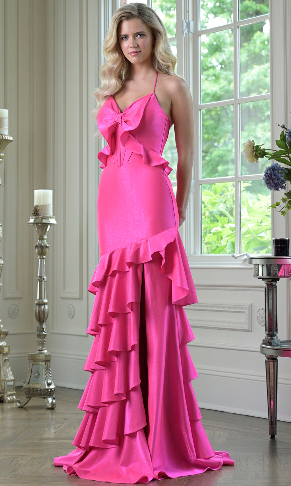 Colors Dress 3899 - Cascading Ruffle V-Neckline Dress - detail view