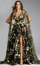 Jovani 39035 - Embroidered Floral Gown with Cape Sleeves - designer formal gown at Silhouette Dresses