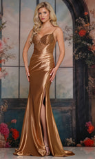 Colors Dress 3907 - Spaghetti Strap Metallic Sheath Gown - Silhouette Dresses