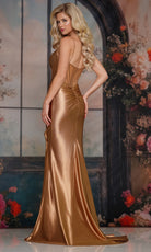 Colors Dress 3907 - Spaghetti Strap Metallic Sheath Gown - back view