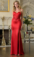 Colors Dress 3908 - Lace-Up Back Embellished Satin Dress - detail view