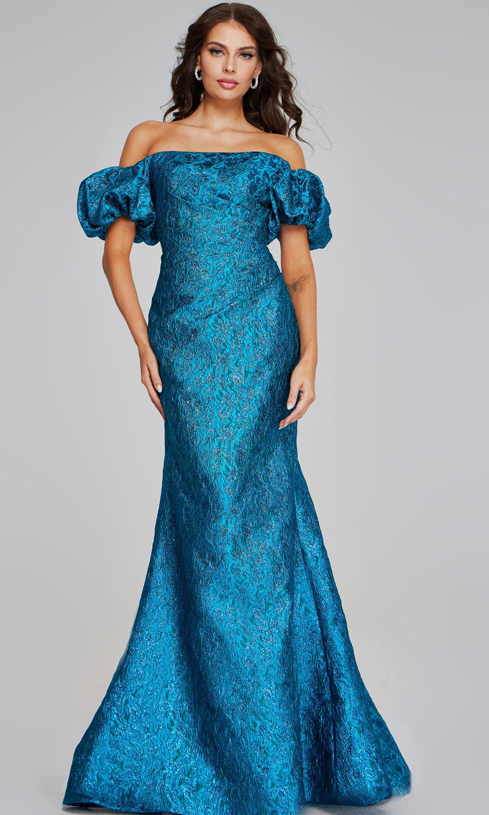 Jovani 39113 - Off Shoulder Puff Sleeve Evening Gown - designer formal gown at Silhouette Dresses