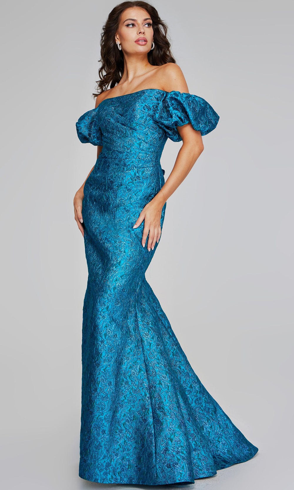 Jovani 39113 - Off Shoulder Puff Sleeve Evening Gown - back view