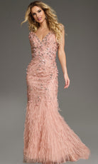 Jovani 39174 - Plunging Neck Feather Mermaid Gown - designer formal gown at Silhouette Dresses