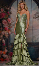 Colors Dress 3925 - Ruffled Plunging Sweetheart Gown with Slit - detail view
