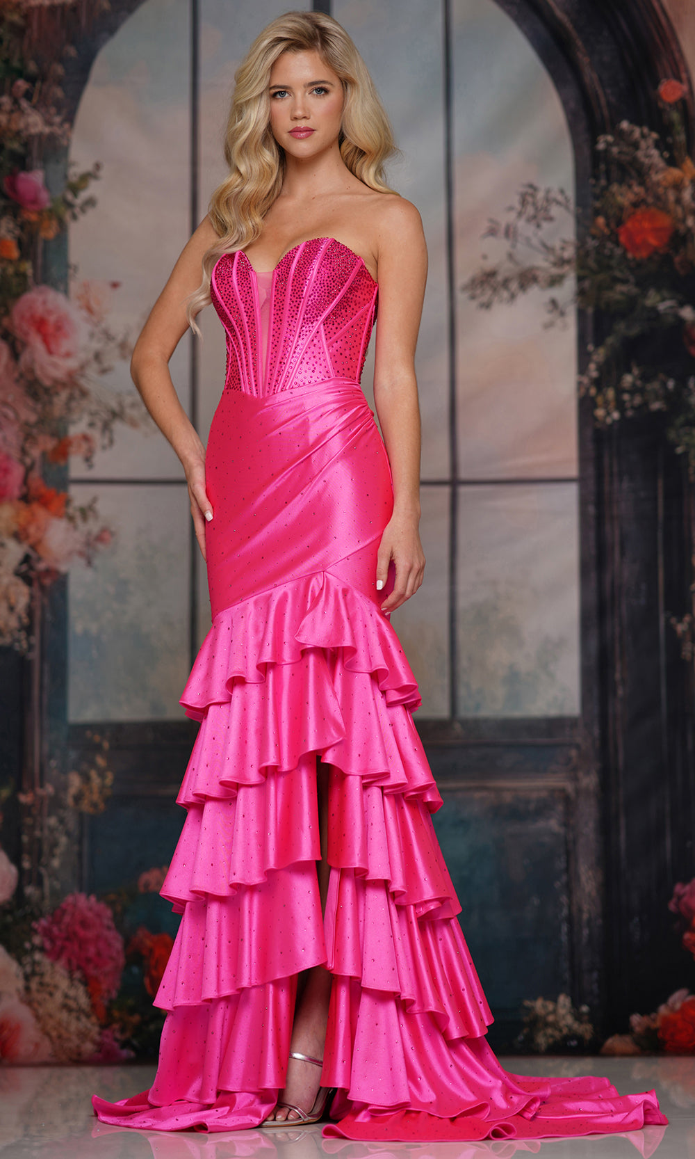 Colors Dress 3925 - Ruffled Plunging Sweetheart Gown with Slit - Silhouette Dresses