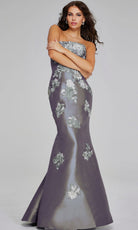Jovani 39261 - Straight Neck Floral Embroidered Gown - back view