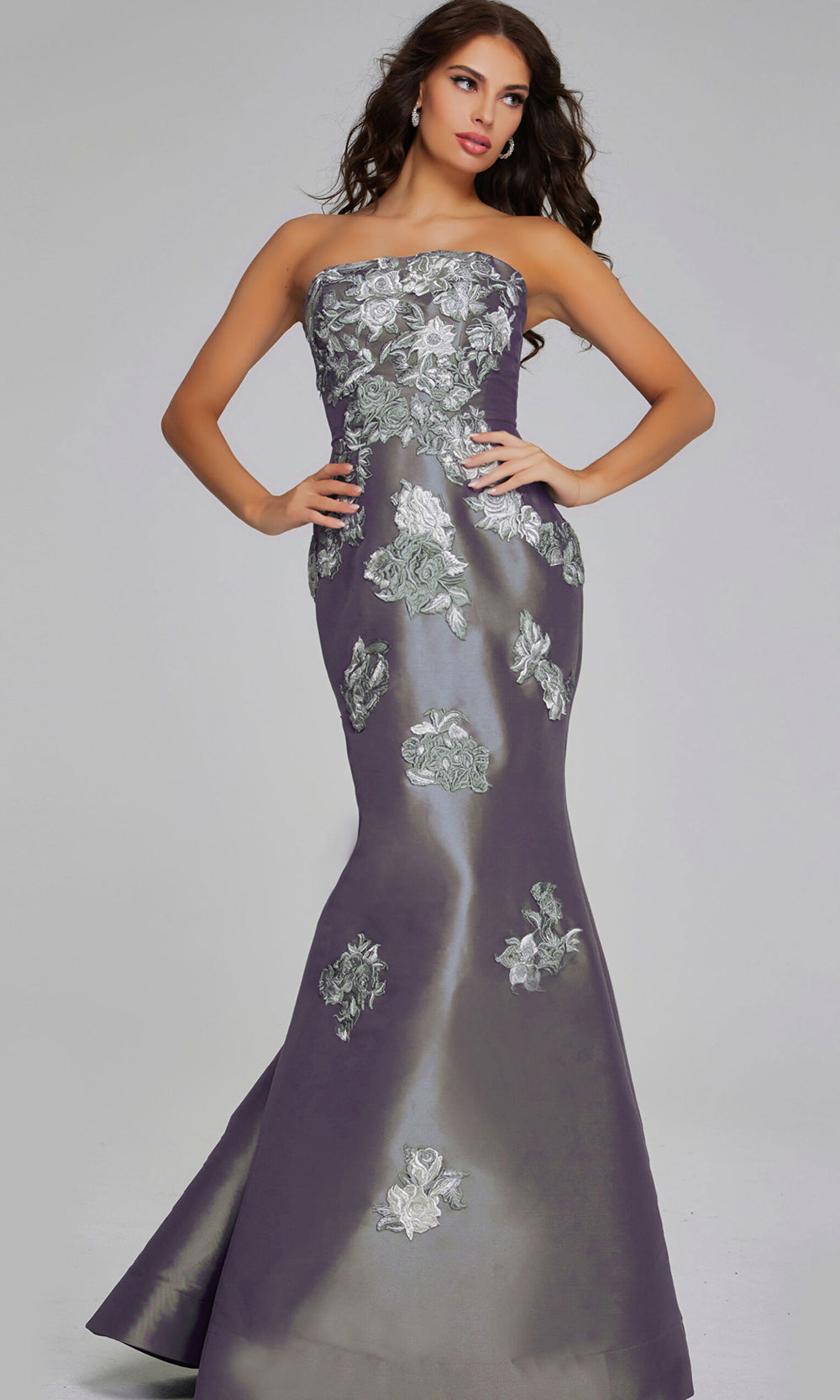 Jovani 39261 - Straight Neck Floral Embroidered Gown - detail view