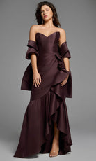 Jovani 39265 - Strapless Satin High Low Gown - designer formal gown at Silhouette Dresses