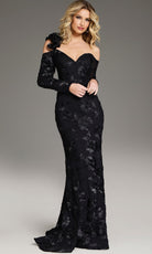 Jovani 39266 - Long Sleeve Floral Lace Evening Gown - detail view