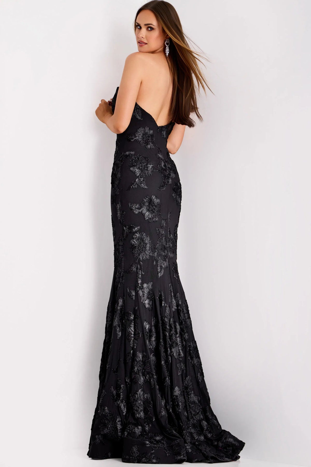 Jovani 39267 - Asymmetric Floral Appliqued Evening Gown - view 5