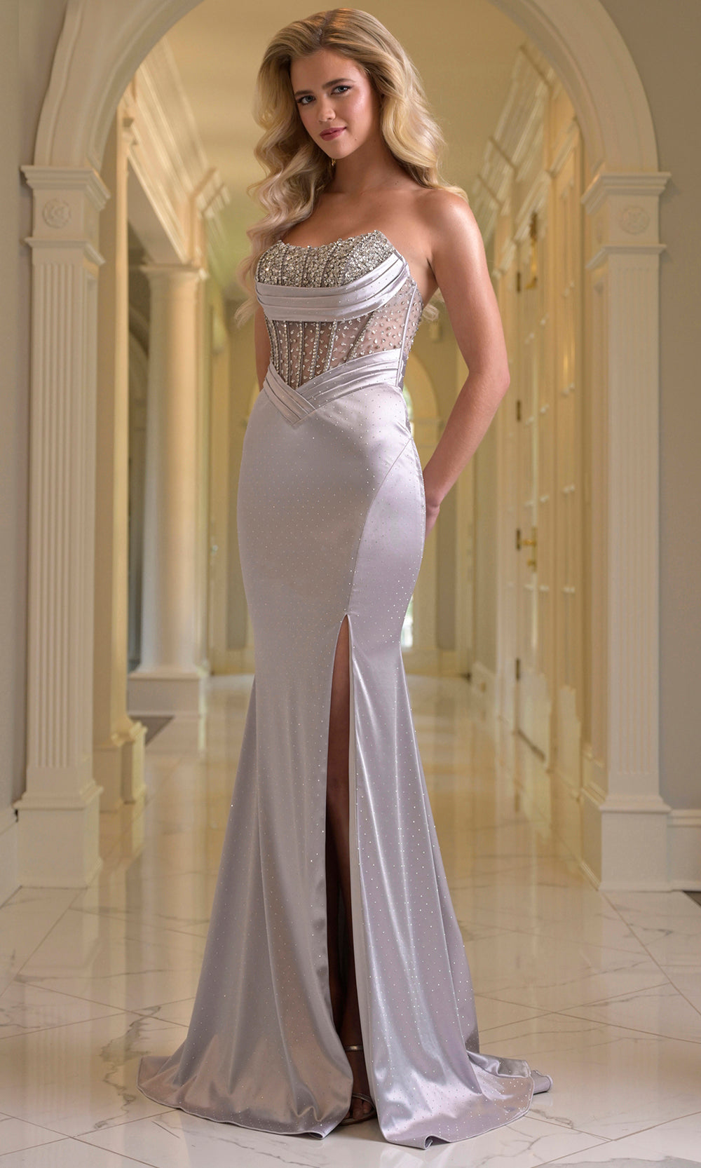 Colors Dress 3932 - High Slit Scoop Neckline Long Gown - detail view