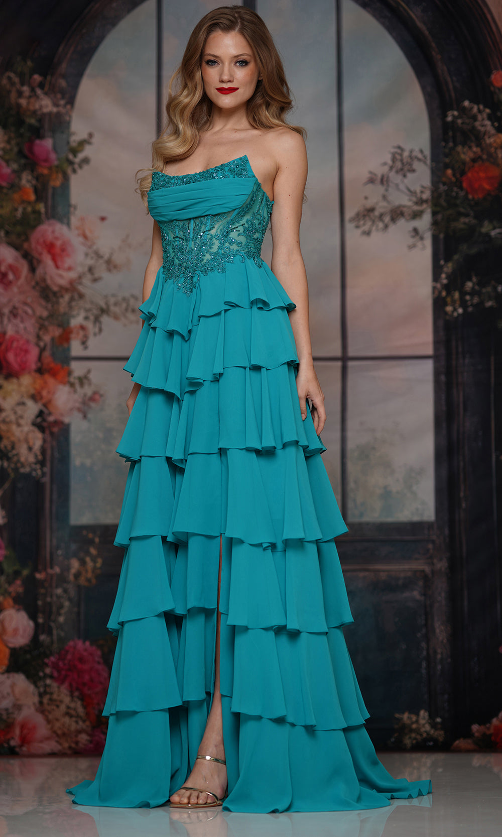 Colors Dress 3934 - Scoop Neckline Tiered A-line Gown - back view