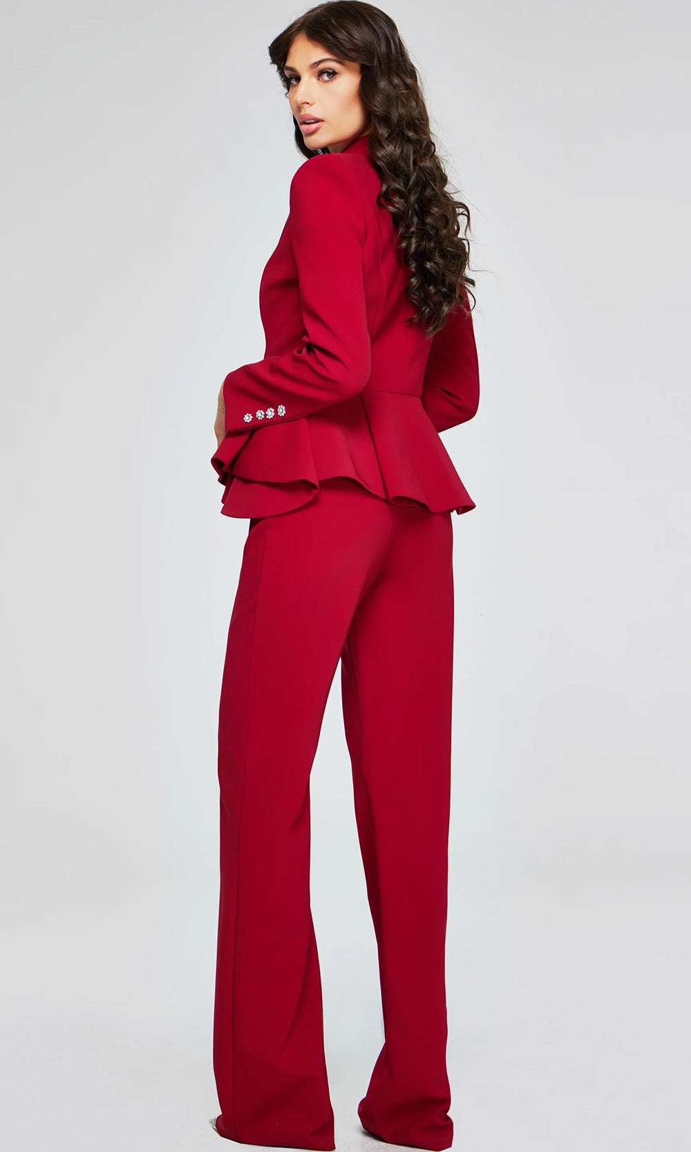 Jovani 39374 - Beaded Button Peplum Pantsuit - detail view