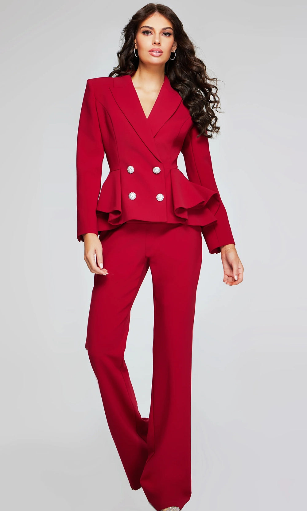 Jovani 39374 - Beaded Button Peplum Pantsuit - designer formal jumpsuit at Silhouette Dresses