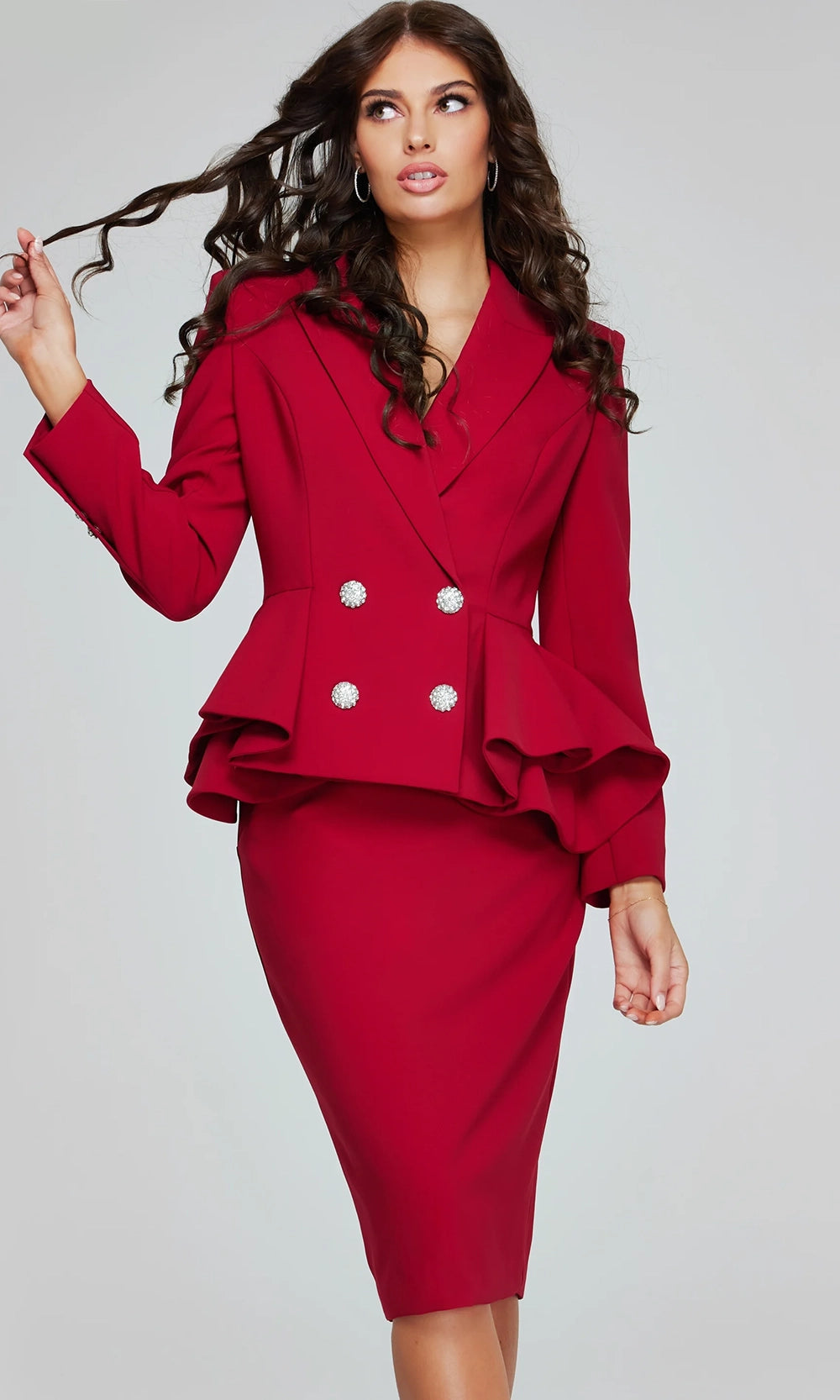 Jovani 39375 - Peplum Blazer Sheath Knee-Length Dress - detail view
