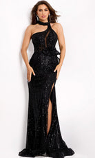 Jovani 39390 - Halter Sequin Evening Gown with Slit - detail view