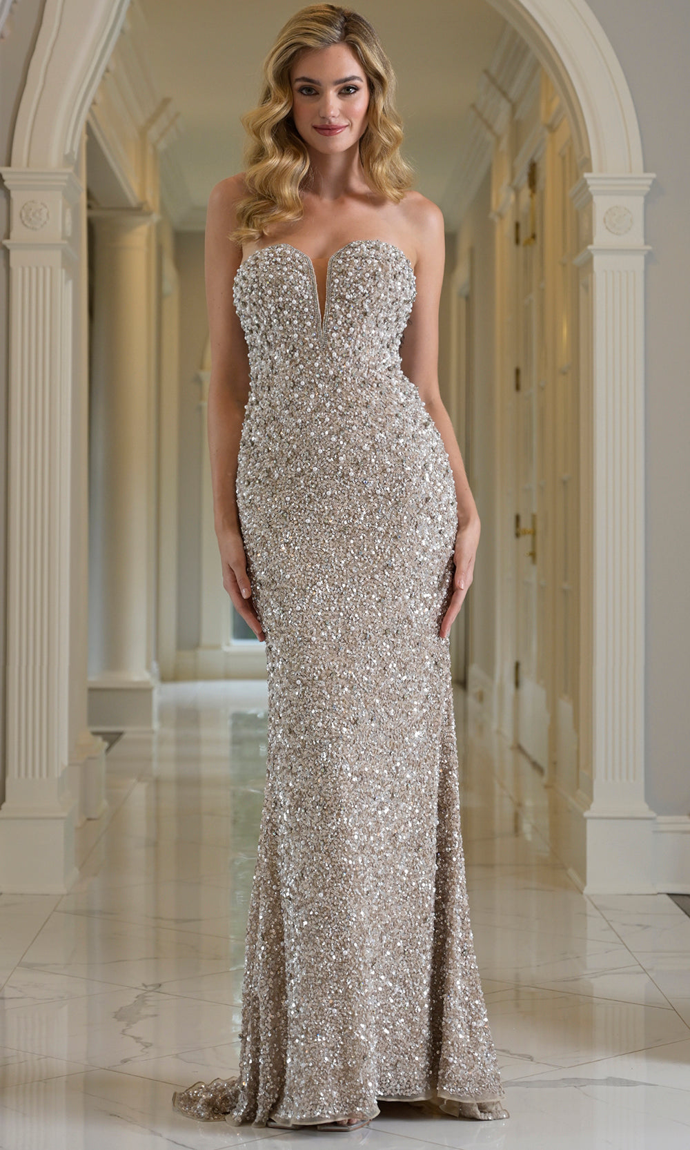 Colors Dress 3939 - Jeweled Plunging Sweetheart Fitted Gown - designer prom dress at Silhouette Dresses