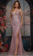 Colors Dress 3940 - Long Plunging V-Neck Sparkling Gown - detail view