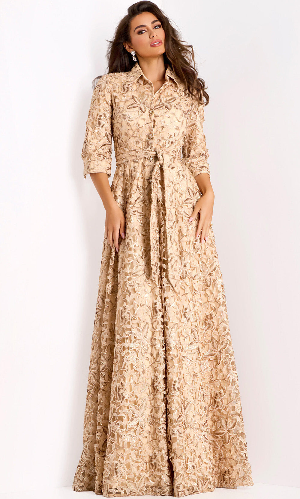 Jovani 39426 - Collared V-Neck Embroidered Lace Gown - designer formal gown at Silhouette Dresses