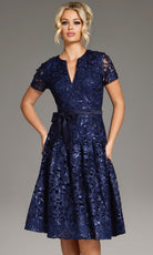 Jovani 39427 - Sequin Lace Tea-length A-Line Dress - back view