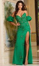 Jovani 39615 - Beaded Column Gown with Puff Sleeves - view 7