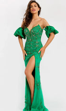 Jovani 39615 - Beaded Column Gown with Puff Sleeves - back view