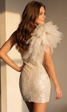 Jovani 39618 - One Shoulder Sparking Sequin Mini Dress - back view