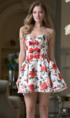 Colors Dress 3965 - Floral Sweetheart Mini Dress with Bow Accent - back view
