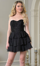 Colors Dress 3972 - Beaded Strapless Tiered Mini Dress