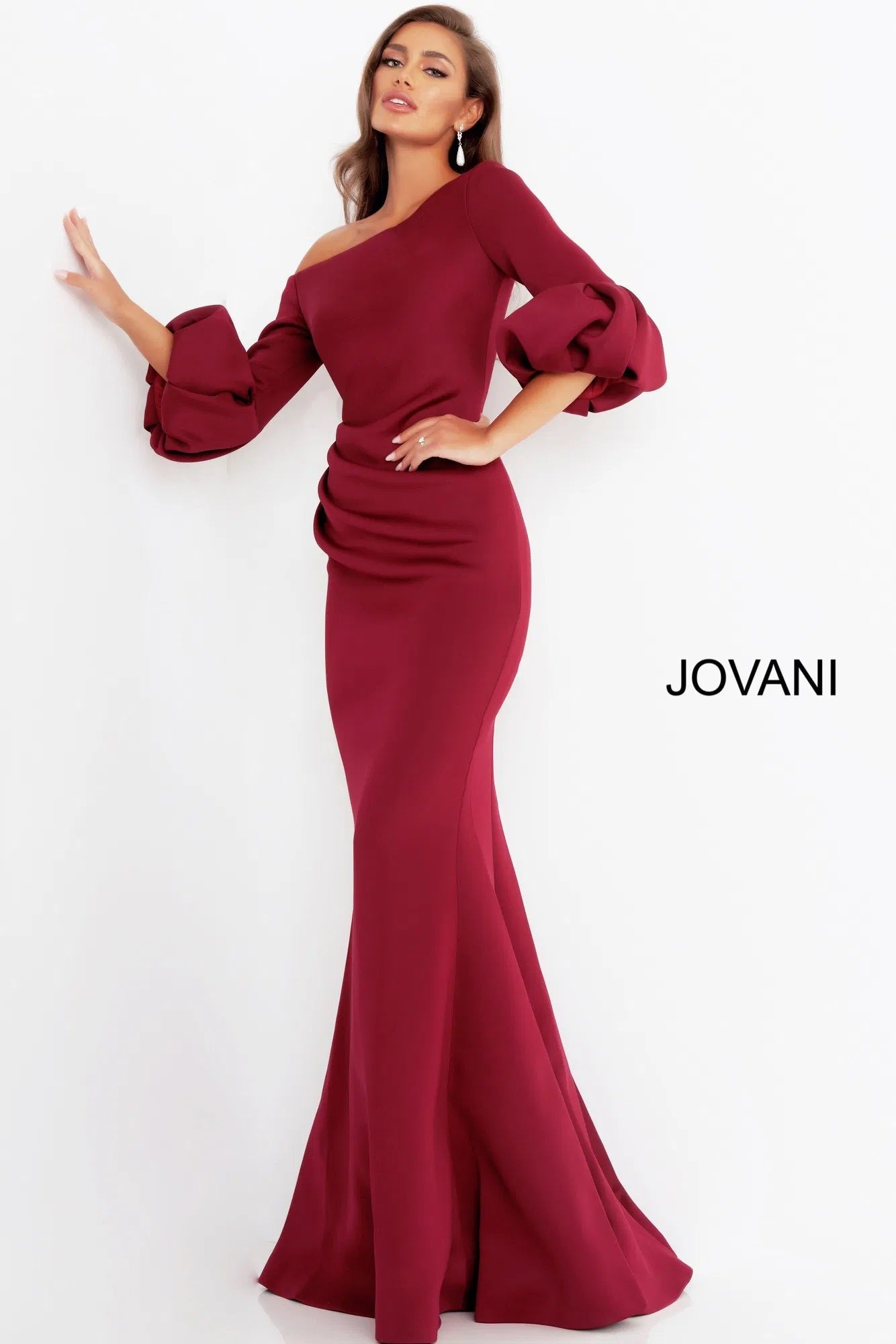 Jovani - Asymmetrical Pleat Detailed Trumpet Gown 39739SC - back view